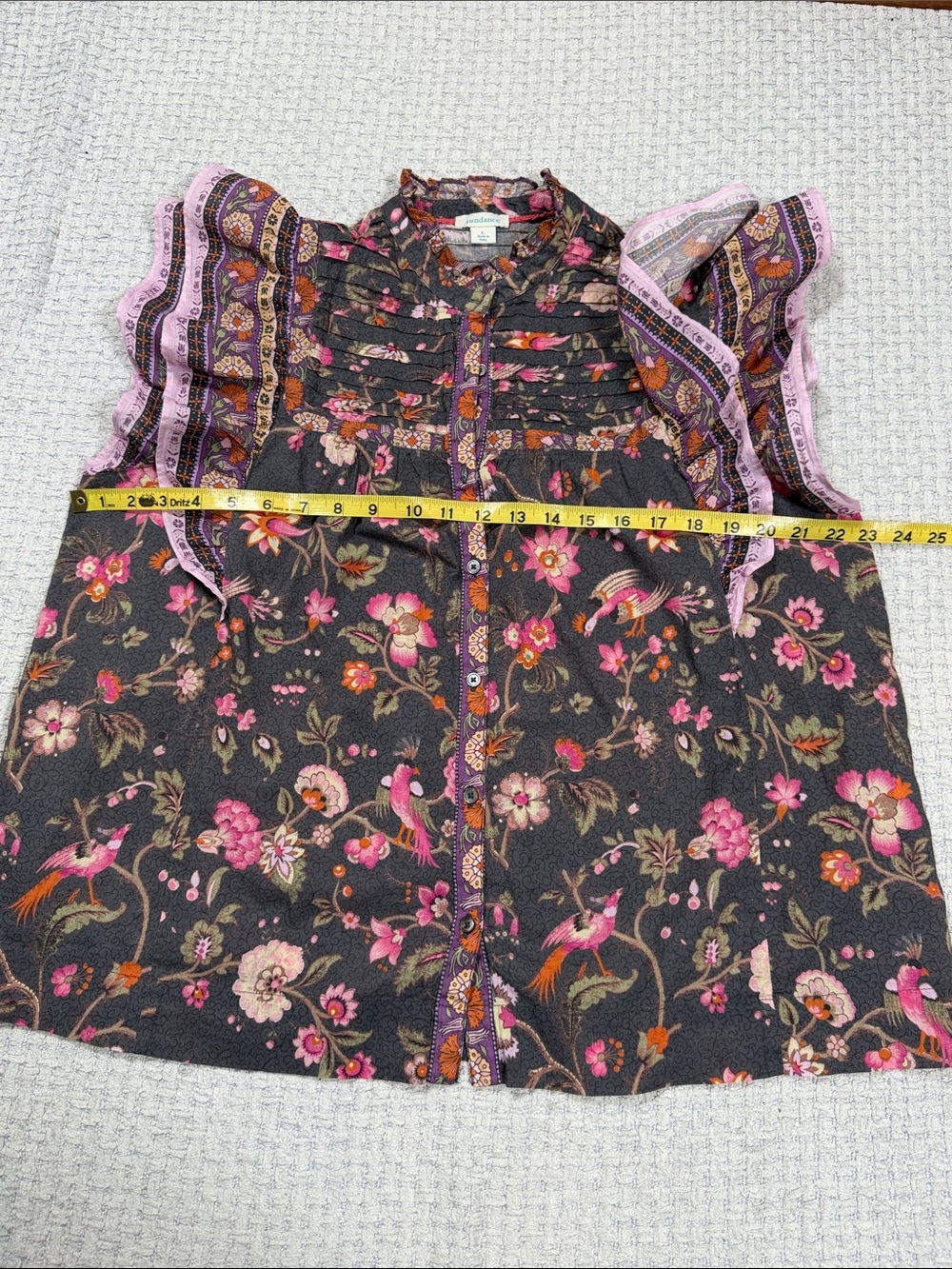 Sundance Marcleine Floral Top Coquette Ruffle Pintuck Boho Cottagecore Large - Picture 12 of 14